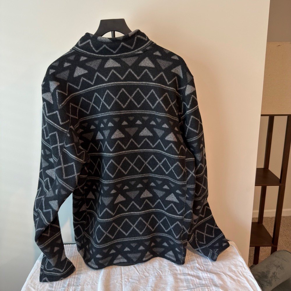 The North Face Mens XL Aztec Geometric Fleece Quarter Zip Pullover Black Grey - Picture 6 of 9